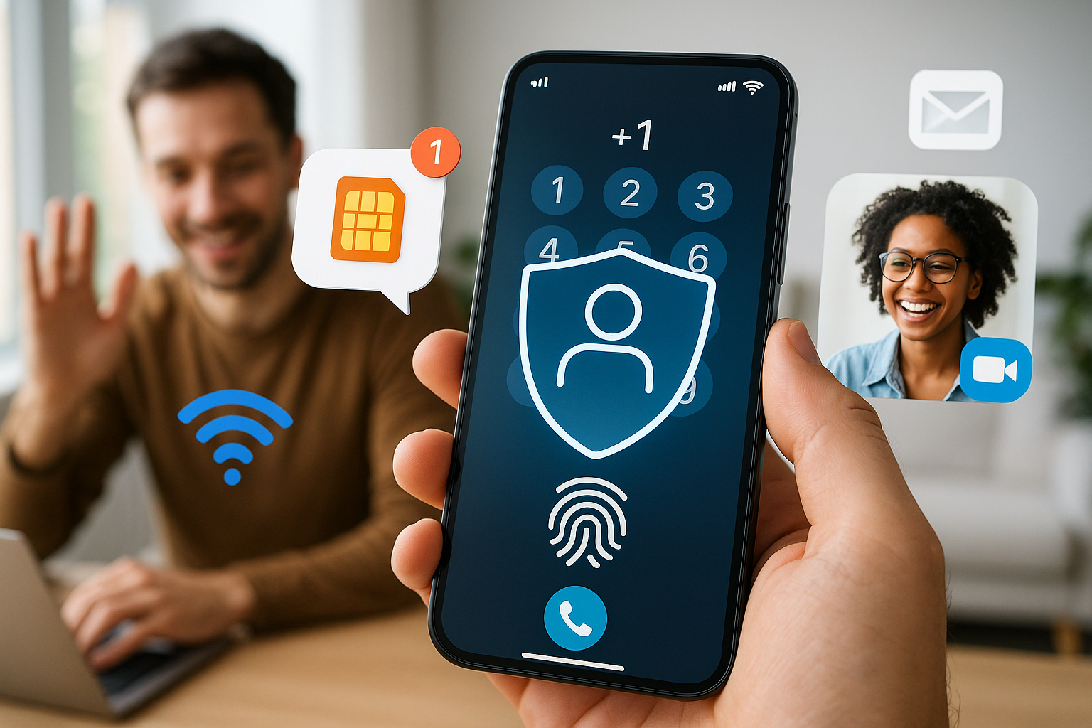 Illustration of mobile device with identity access in a international dialing interface setting, with a creative mood.